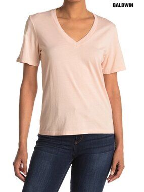 BALDWIN NWT CORE V-NECK S/S 100% COTTON PEACHSKIN TEE. MADE IN USA. SIZE XS